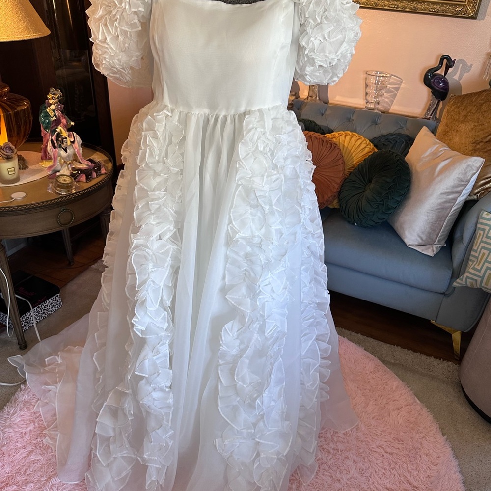 Selkie Ivory Flower Gown..Elegant White Ruffled Dress. WEDDING?